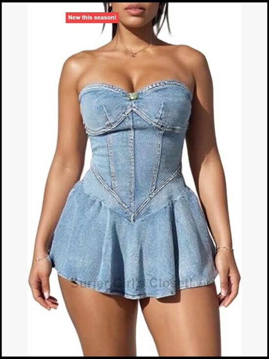 Dresses & Skirts - Y2K Strapless Denim Mini Dress Corset Jean Dress Women Clubwear